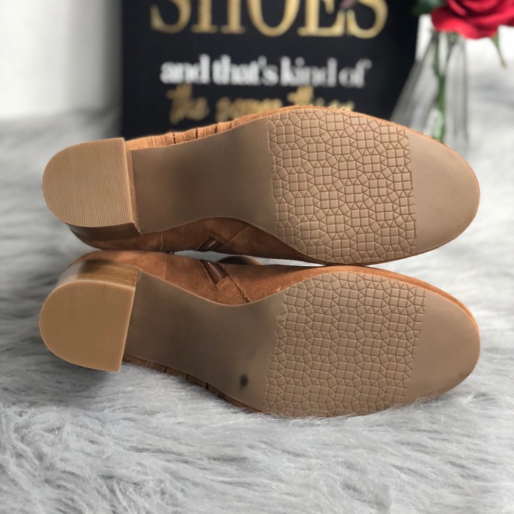 14th & Union Tan Stacked Heeled Suede Booties - Picture 6 of 8